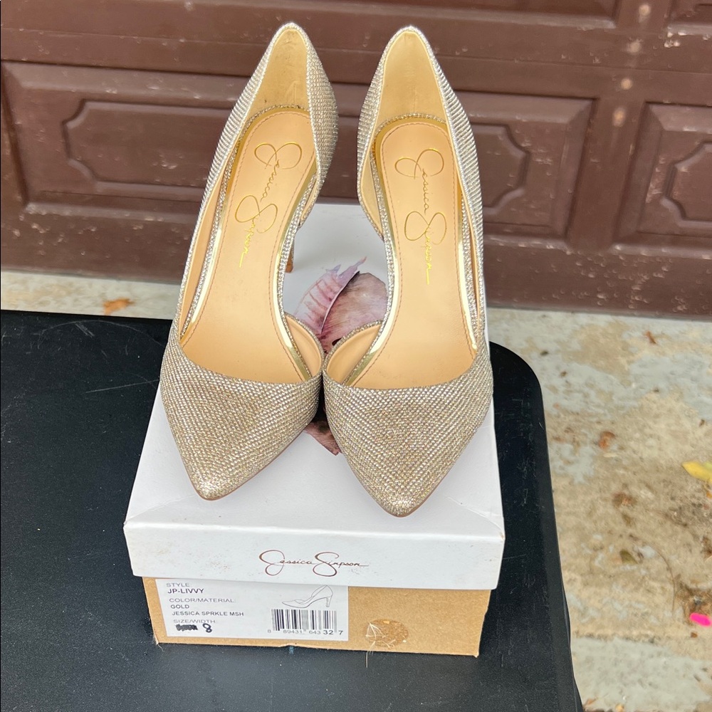 Jessica Simpson Sparkling Gold Heels